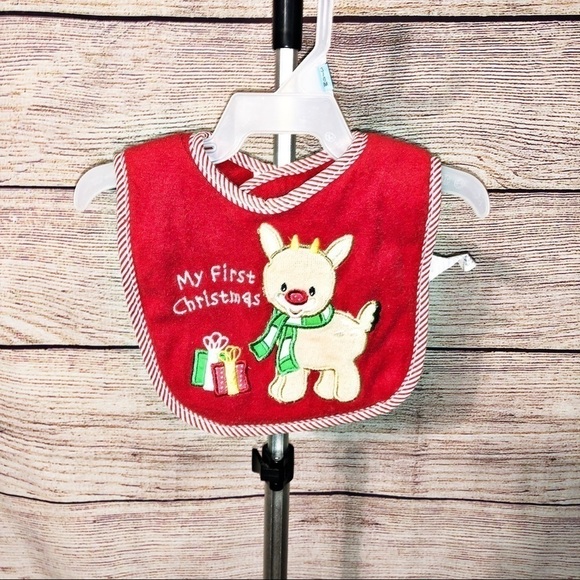 My First Christmas Red Reindeer bib by Hamco - Picture 1 of 4